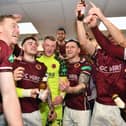 06-04-2024. Picture Michael Gillen. STENHOUSEMUIR. Ochilview Park. Stenhousemuir FC v East Fife FC. Season 2023 - 2024. Matchday 32. SPFL cinch League Two. Stenhousemuir win the league. Stenhousemuir players celebrate winning the league.