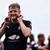 Coll Donaldson at the end of last Saturday's match against Queen of the South, which Falkirk won 3-1 (Photos: Michael Gillen)