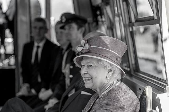 Her Majesty the Queen on board the barge at the opening of the QEII Canal in 2017.