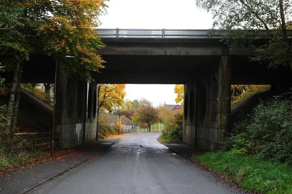 Concerns were raised in October about a danger spot in Castlerankine Road, Denny where youths were seen climbing up an underpass onto the M80 flyover. Picture: Michael Gillen.
