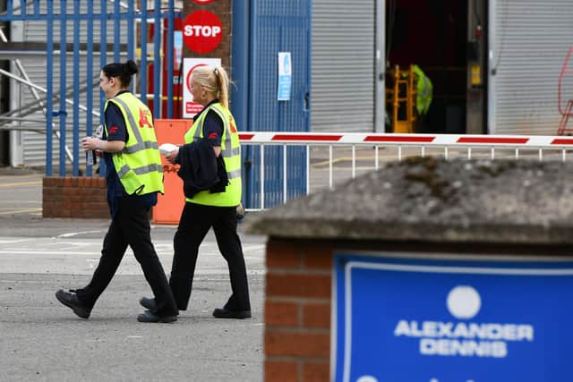 At least 160 workers at Alexander Dennis' Camelon and Larbert sites look set to lose their job. Picture: Michael Gillen.