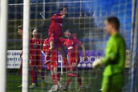 Liam Henderson jumps for joy after his excellent header against Darvel