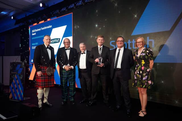 William Moffat, managing director of E&R Moffat, receiving the 2023 Business Transformation Award at the Scottish Engineering Awards from chief executive Paul Sheerin and vice president Bernie O’Neil.