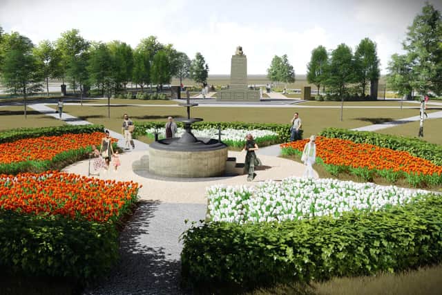 The Zetland Park regeneration design depiction of how the fountain area will look