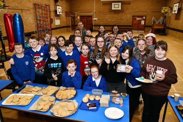 Primary 7 pupils opened their social enterprise 'Cookies and Coffee Cafe'.  Picture: Michael Gillen.