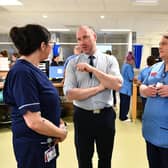 Health Minister Neil Gray heard about the pressures on A&E at FVRH when he visited last week, left to right, Joanne Auld, senior charge nurse,; Siobhan Griffin, deputy charge nurse; and Hannah Spruce, clinical nurse educator. Pic: Michael Gillen