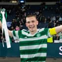 GLASGOW, SCOTLAND - MAY 03: Celtic's Kyle Ure with the trophy during the Youth Cup Final match between Rangers and Celtic at Hampden Park, on May 03, 2023, in Glasgow, Scotland.  (Photo by Ewan Bootman/SNS Group)