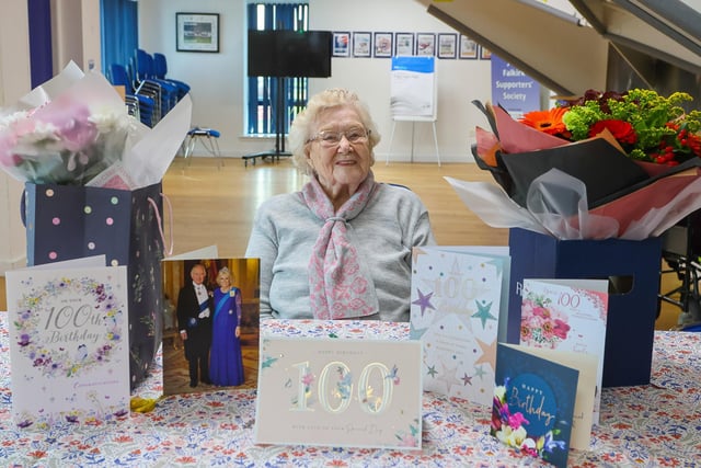 A 100th birthday celebration was held for Mary Bow in Falkirk Stadium.
