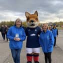 Scot Baby Box volunteers meet Falkirk mascot Fergus the Fox. Pic: Contributed