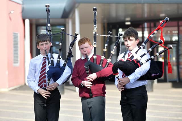 The Red Hot Kiddie Pipers aka Robbie McCall, Harris Cooper and Magnus Cooper