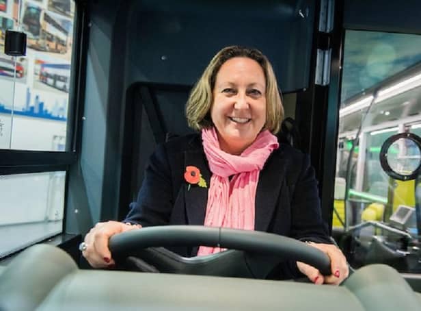 Anne-Marie Trevelyan, Secretary of State for International Trade at the Camelon bus depot
