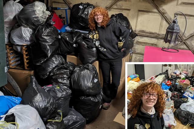 The Parkinsons garage and living room are filled with donations, which Nia and her friends have been sorting in preparation for the pop-up shop on Saturday, February 17.