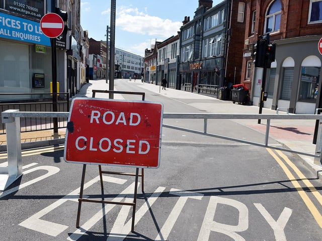 A barrier keeps traffic off Silver street under the new town centre layout