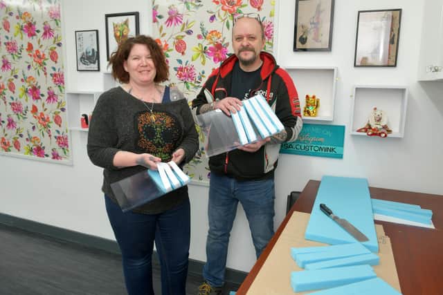 Murray Robertson and wife Gayle are now producing PPE in their Studio IX tattoo studio in Grangemouth