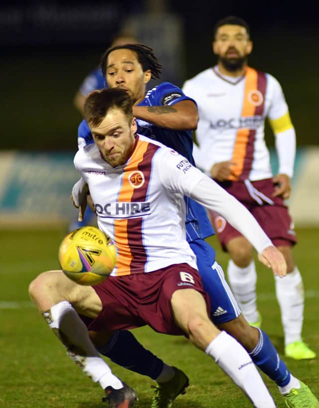 Ryan Blair holds off Naih Payne (Pic: Duncan Brown)