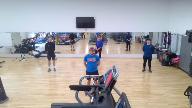 Some current SVQ students showing off the new gym facilities at FVC’s Falkirk Campus