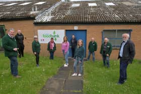Pictured Jim Couper, Falkirk Foodbank manager (far left) with some of his team of volunteers and new lockdown volunteers. Picture: Michael Gillen.
