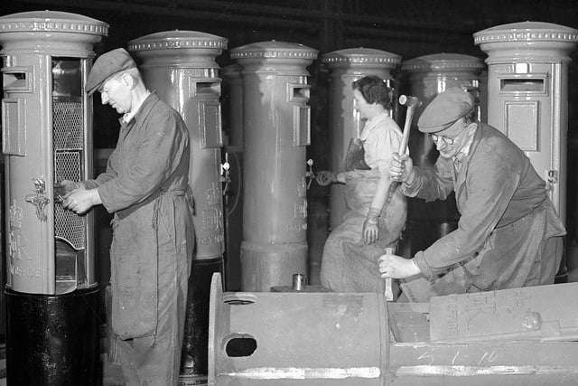 Making pillar boxes at Carron Iron company Falkirk 1960.