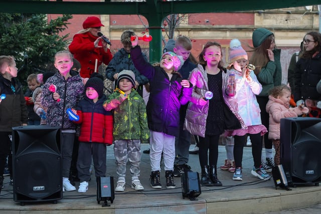 Project Theatre sing out during the Grangemouth Christmas Lights 2022 switch on event