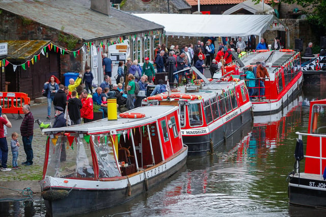 The canal basin in Linlithgow was the final destination for the Flotilla 200 celebrations on Saturday.  Pic: Scott Louden.