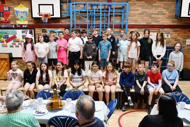 The Dunipace Primary School Thank You Tea audience is stirred by a performance from P5 and P6 pupils