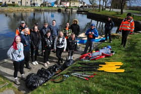 The Our Place Camelon and Tamfourhill canal clean up volunteers prepared to take to the water at Lock 16
