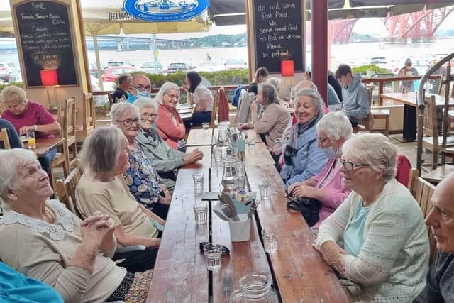 Newcarron Court Care Home residents stop off at the Railway Bistro during their visit to South Queensferry