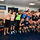 Post match changing room reaction from the Falkirk team after reaching the Scottish Cup semi-finals (Photo: Michael Gillen)