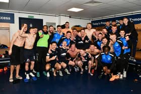 Post match changing room reaction from the Falkirk team after reaching the Scottish Cup semi-finals (Photo: Michael Gillen)