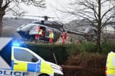 The air ambulance arrives at the scene. Pic: Michael Gillen