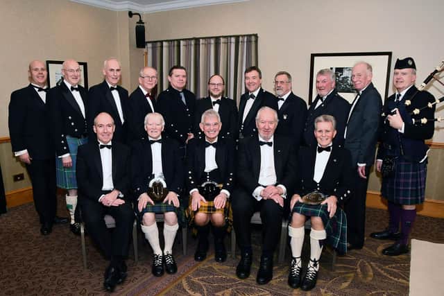 Falkirk Burns Club annual celebration with chairman and president, David Barclay seated centre with guests and past presidents. Pic: Michael Gillen