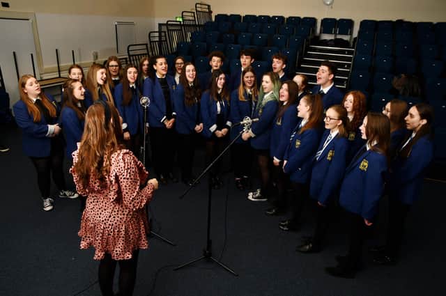 The Larbert High School choir recently recorded the school's part in the Song for Ukraine project.  Pictures: Michael Gillen