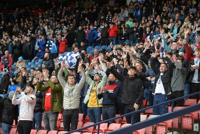 ​Falkirk fans in full voice at Hampden Park last Saturday. The team just fell short on the day but the club still has the play-offs to look forward to