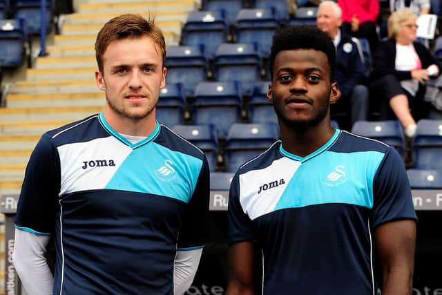 Ryan Blair and Botti Biabi in 2016 - playing for Swansea reserves against Falkirk. Picture: Michael Gillen.