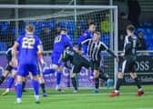 Cove Rangers midfielder Jamie Masson scores his team's seventh goal during the Scottish Cup game between the Aberdeen side and Dunipace in the Scottish Cup third round (Pics by Dave Cowe)