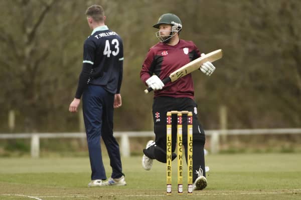 Stenhousemuir CC v Uddingston CC; 29/04/2023; STENHOUSEMUIR; Stenhousemuir Cricket Club, Tryst Road, FK5 4QL; Falkirk Council; Scotland; (Picture: Alan Murray)
