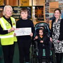 Rotary Club of Falkirk present £1000 to the Timezone to purchase sensory equipment. Pictured: Nancy Rule, Rotary Club of Falkirk Rotarian and Rotakids district coordinator; Mark Russell, P6; Zana Fernandez, P2; Vicki Watson, Deputy Head responsible for Timezone and Mary Sneddon, Rotarian.