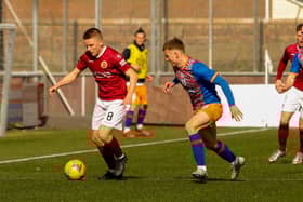 Thomas Halleran on the ball for Stenhousemuir last season (Pic by Scott Louden)