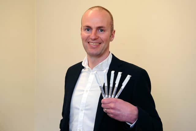 Grangemouth business Recognition Express South East Scotland is offering five anti-bacterial pens free of charge to any organisation where employees have to go into work. Pictured: Director David Mitchell. Picture: Michael Gillen.