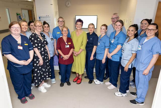 The Health Secretary spoke with patients and staff on her visit to the unit in the Larbert hospital on Monday. (Pic: Michael Gillen)
