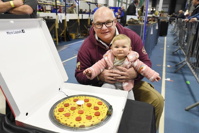 Haley Brian (8 months) and grandad John with Pizza Express!