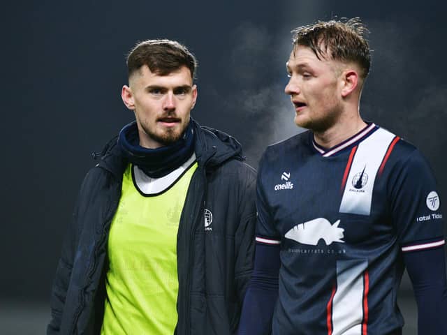 11-01-2025. Picture Michael Gillen. FALKIRK. Falkirk Stadium. Falkirk FC v Queen's Park FC. Season 2024 - 2025. SPFL William Hill Championship. Match Day 22. Darragh O'Connor 24 and Coll Donaldson 6 at the end of the game.