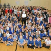 Martyn Day MP with pupils at Deanburn Primary in Bo'ness at the end of term.  (Pic: Michael Gillen)