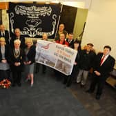 International Workers Memorial Day wreath laying ceremony at the memorial stone in Falkirk Municipal Buildings in 2019