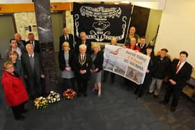 International Workers Memorial Day wreath laying ceremony at the memorial stone in Falkirk Municipal Buildings in 2019