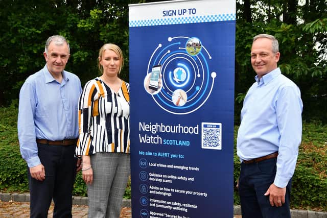 The Neighbourhood Watch Scotland team - Mark Armstrong, Varrie McDevitt and Willie Clark - all live in in the Falkirk area