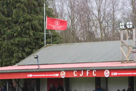 Camelon Juniors' flag at half mast on Saturday in respect of Peter Burt (Pics by Scott Louden)
