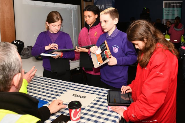 Pupils quiz representatives BMES  Scotland Ltd about their part in the new Galaxy Sports project