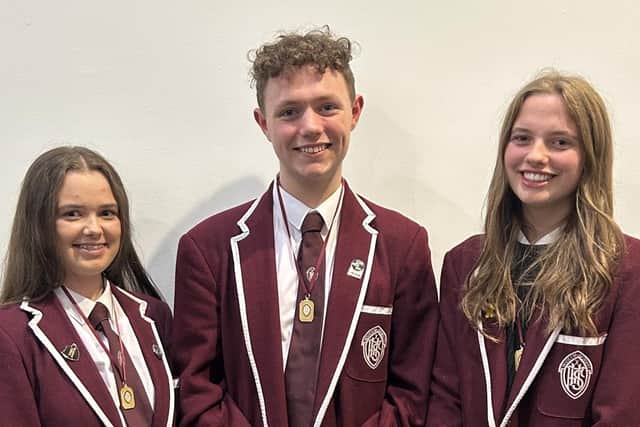 Falkirk High School's three duxes Tamsin Gold, Millie Law and Samuel Polland.  (pic: submitted)