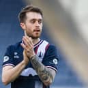 Derby day matchwinner Brad Spencer applauds the Falkirk fans after the 1-0 win against Dunfermline (Photo: Mark Scates/SNS Group)